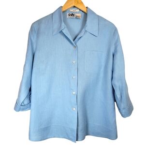 Edward 100% Irish Linen Embroidered Button Up Shirt Top Sz L Cottegecore *READ*